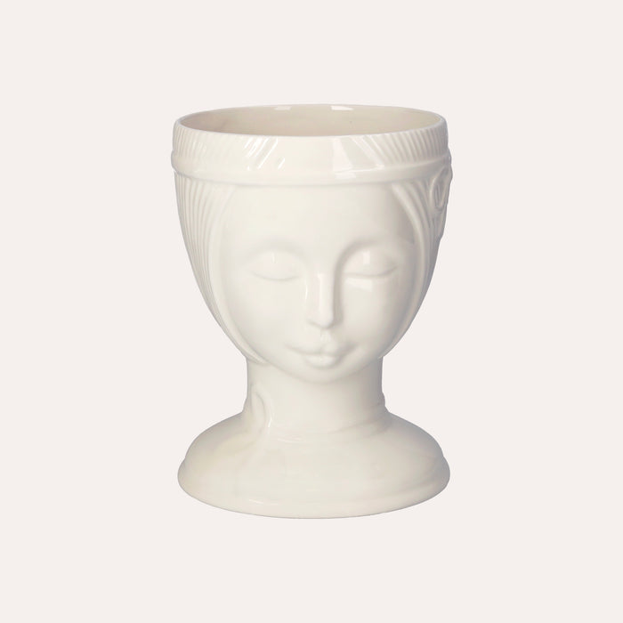Vaso Decorativo Naif in Ceramica Bianco Lucido Dipinto a Mano