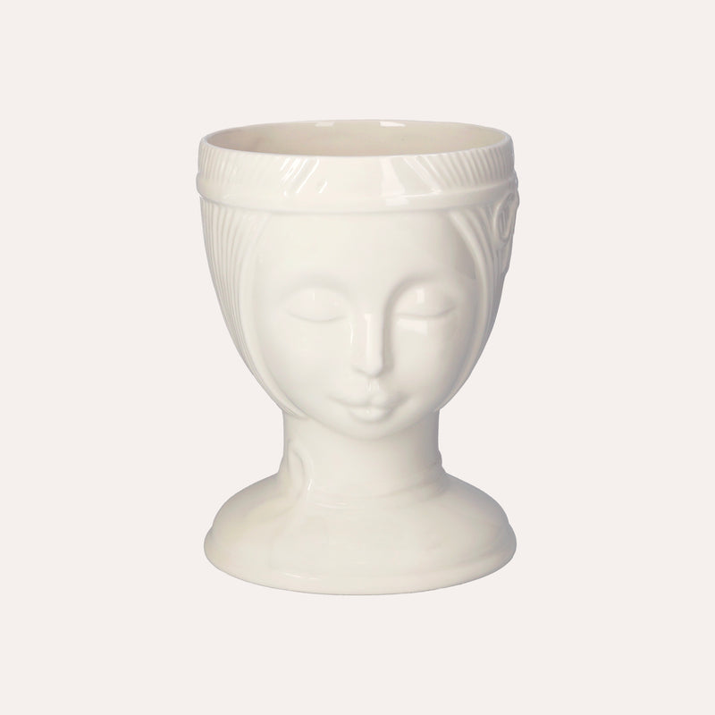 Vaso Decorativo Naif in Ceramica Bianco Lucido Dipinto a Mano