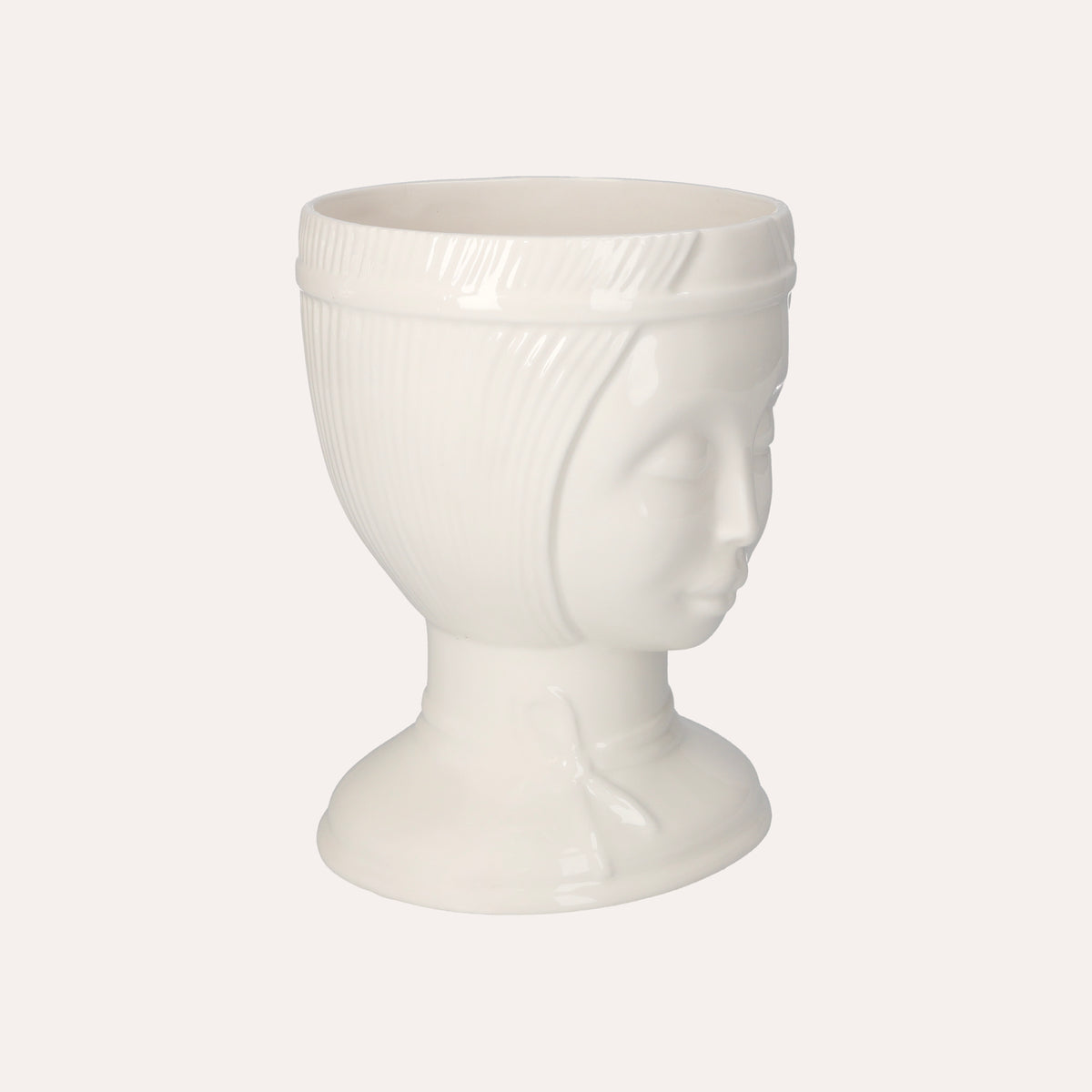 Vaso Decorativo Naif in Ceramica Bianco Lucido Dipinto a Mano
