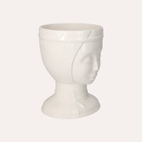 Vaso Decorativo Naif in Ceramica Bianco Lucido Dipinto a Mano