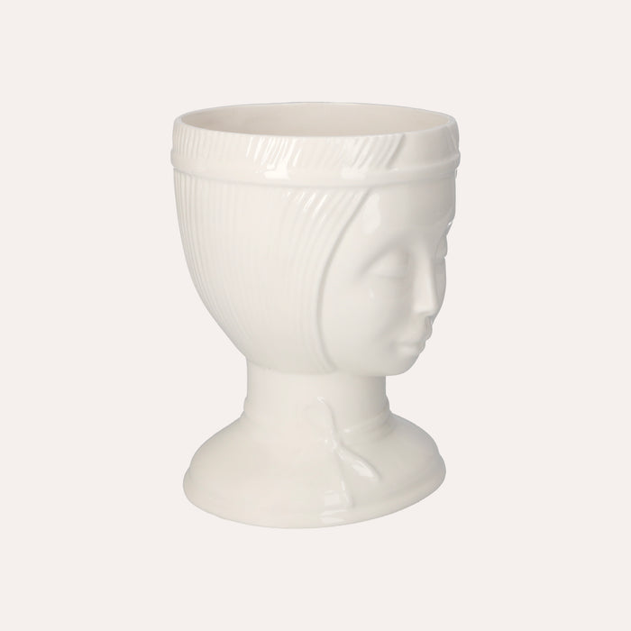 Vaso Decorativo Naif in Ceramica Bianco Lucido Dipinto a Mano