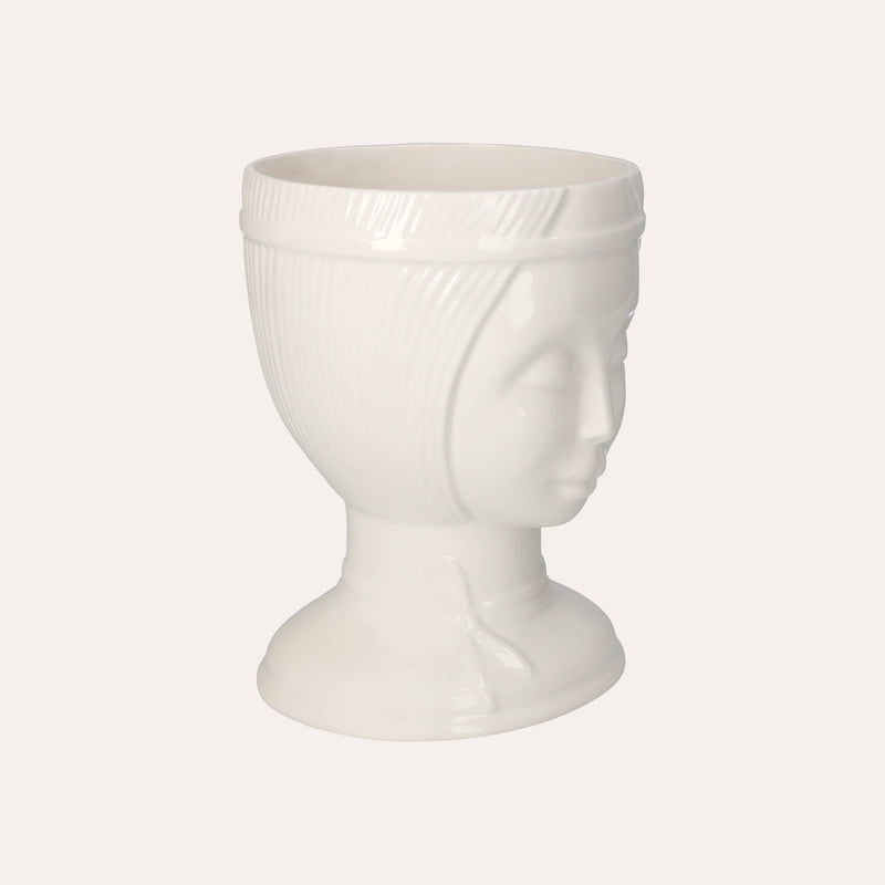 Vaso Decorativo Naif in Ceramica Bianco Lucido Dipinto a Mano