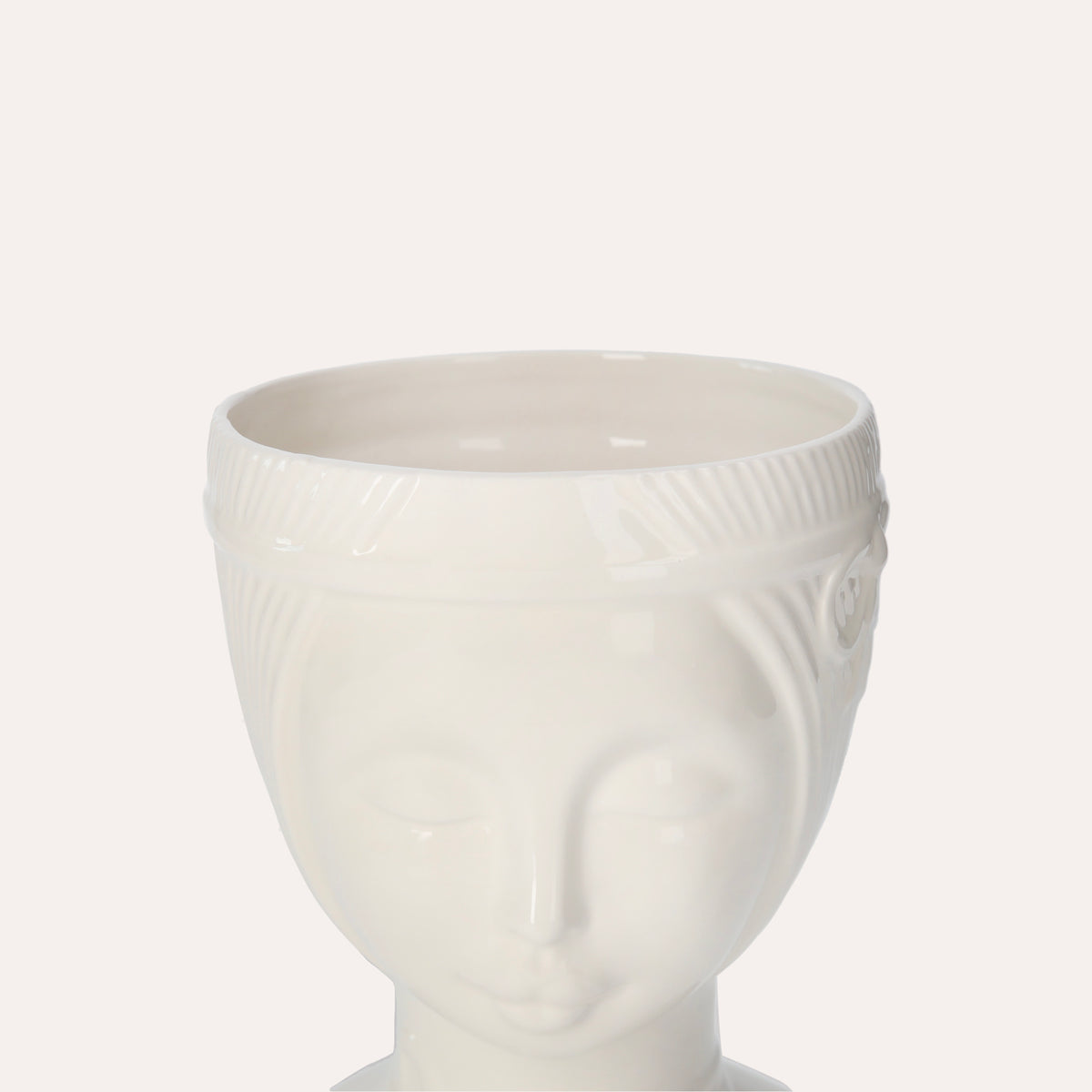 Vaso Decorativo Naif in Ceramica Bianco Lucido Dipinto a Mano