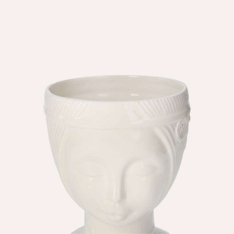 Vaso Decorativo Naif in Ceramica Bianco Lucido Dipinto a Mano