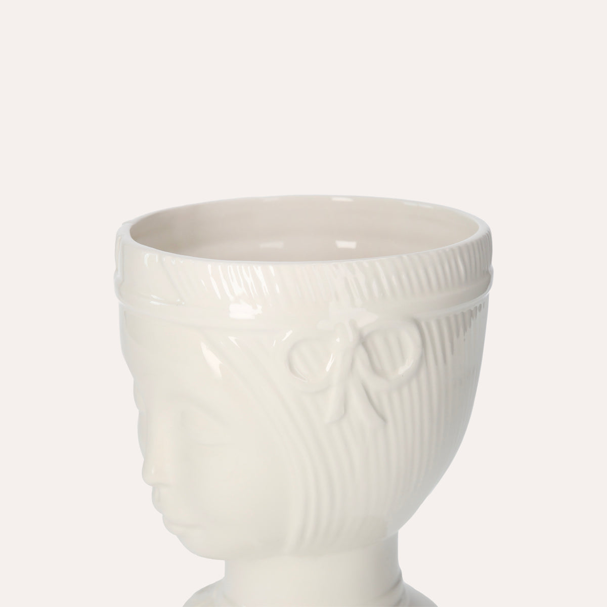 Vaso Decorativo Naif in Ceramica Bianco Lucido Dipinto a Mano