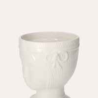 Vaso Decorativo Naif in Ceramica Bianco Lucido Dipinto a Mano