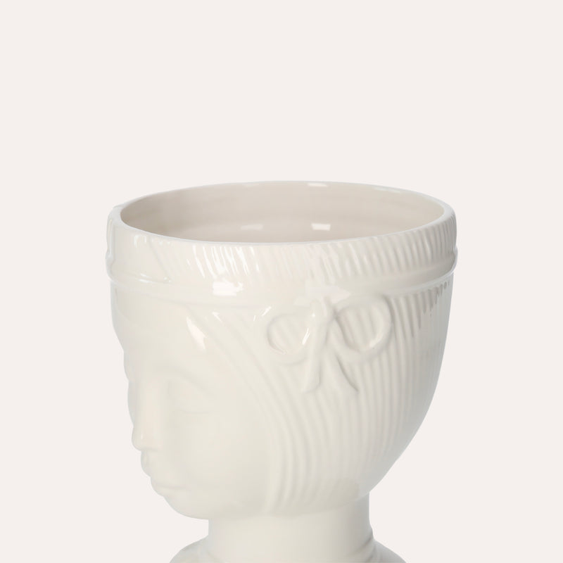 Vaso Decorativo Naif in Ceramica Bianco Lucido Dipinto a Mano