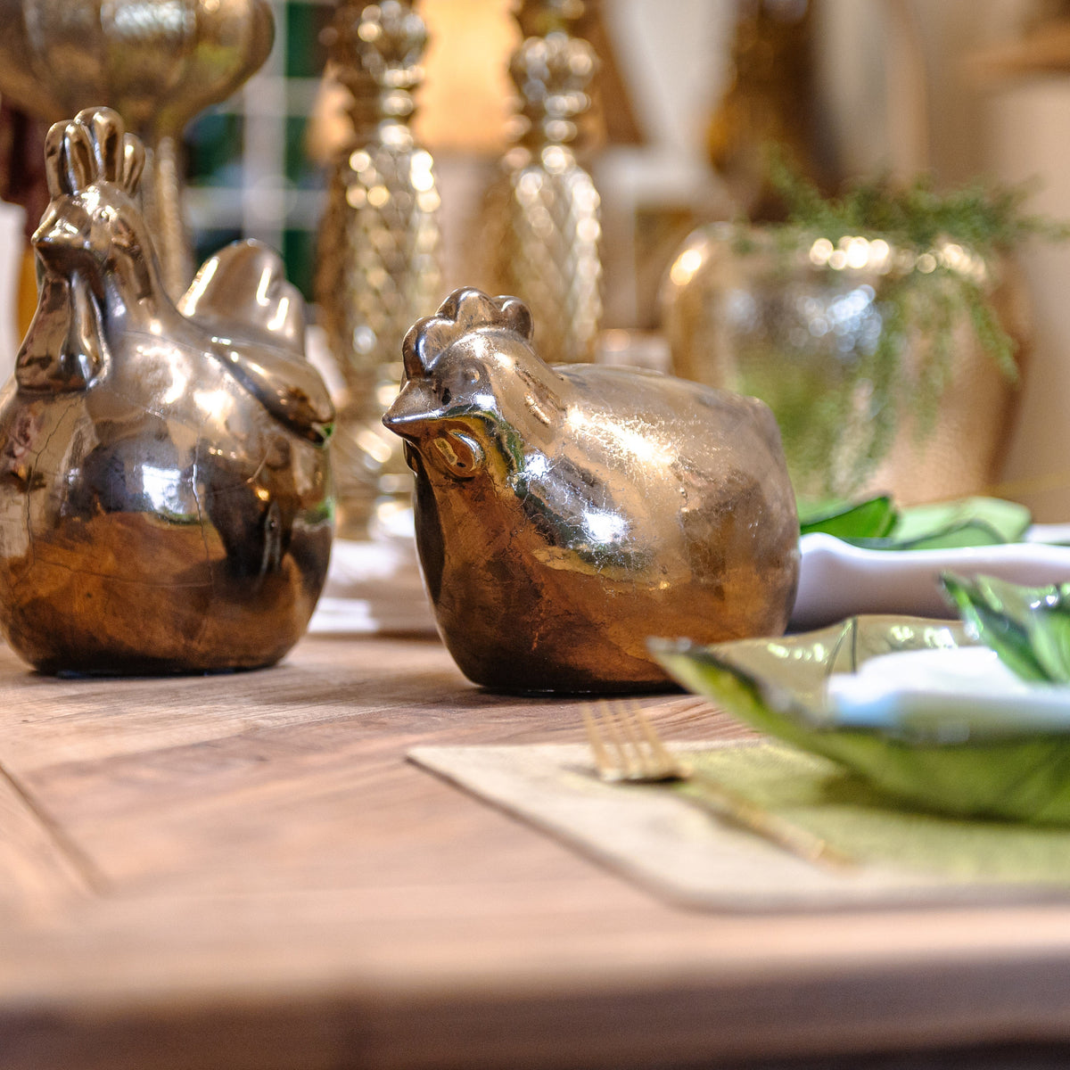 Golden Ceramic Brooder with Antiqued Effect