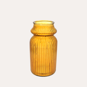 Vaso Rigato Basso Giallo in Vetro H29 D14.5
