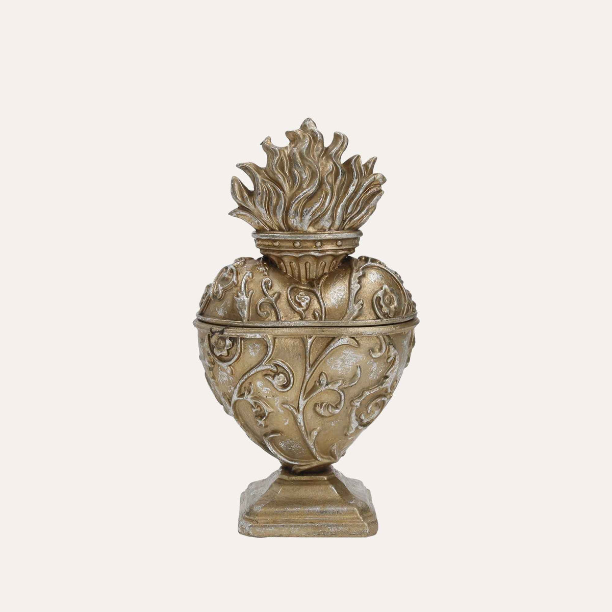 Herz-Jesu-Schatulle aus Goldharz, H. 18 x 10 x 6 cm