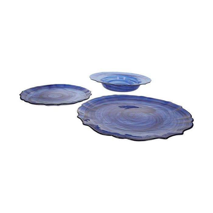 Set di 18 Piatti in Vetro Blu Lucido Eleganti