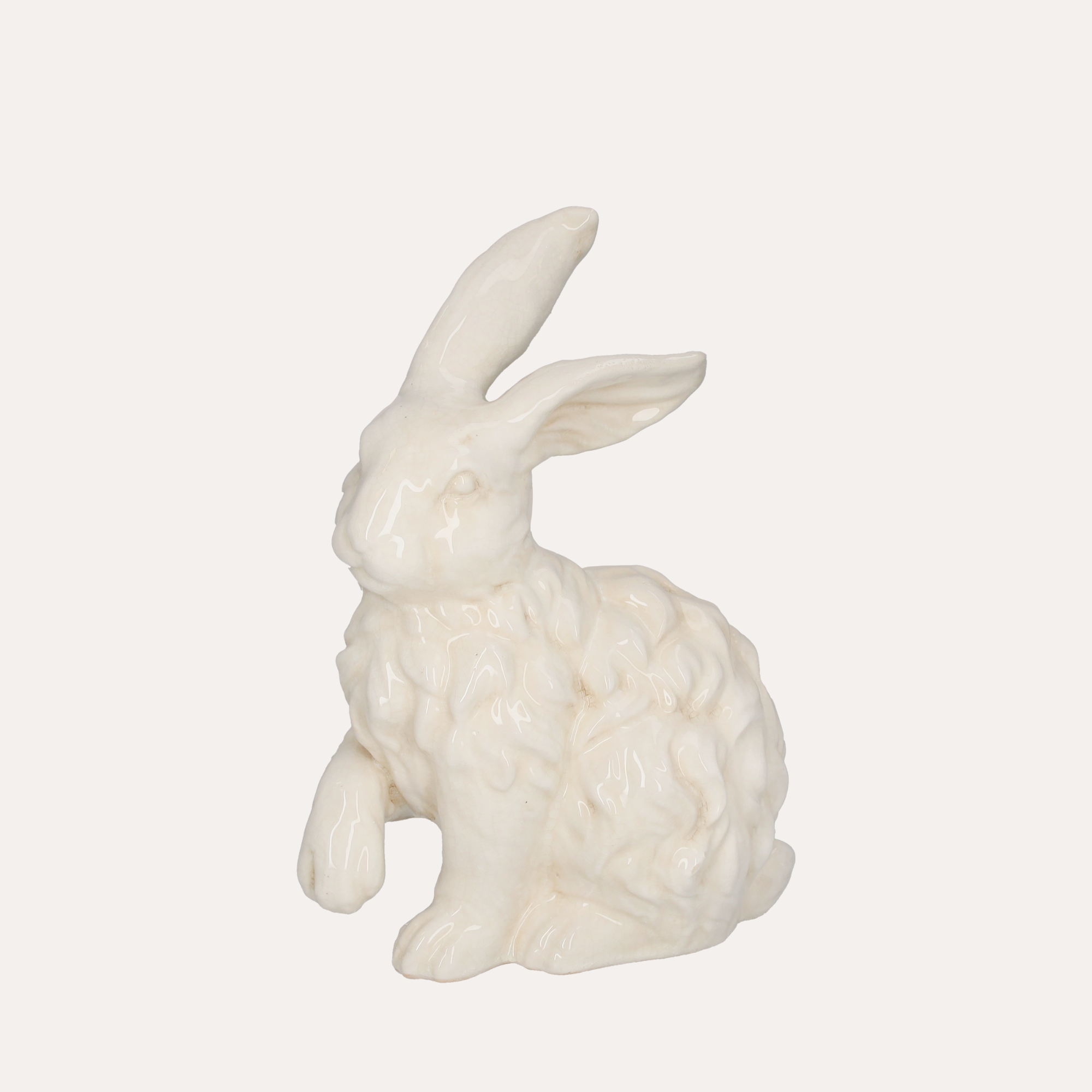 Coniglio Decorativo in Ceramica Avorio Craquelé H.35x30x18 cm