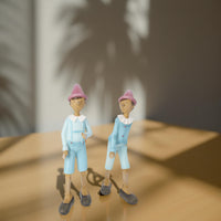 Coppia di Statuine Pinocchio colore azzurro in Resina