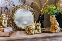 Specchio Arrotondato con Cornice in Ottone a Petali