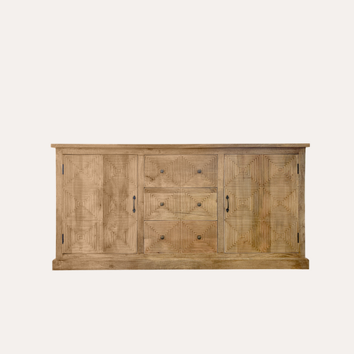 Credenza in Legno Naturale Intarsiato 193x40x97H