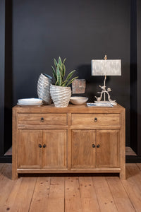 Credenza in Legno Naturale Stile Vintage 2 Ante e 4 Cassetti – 150x40x90H