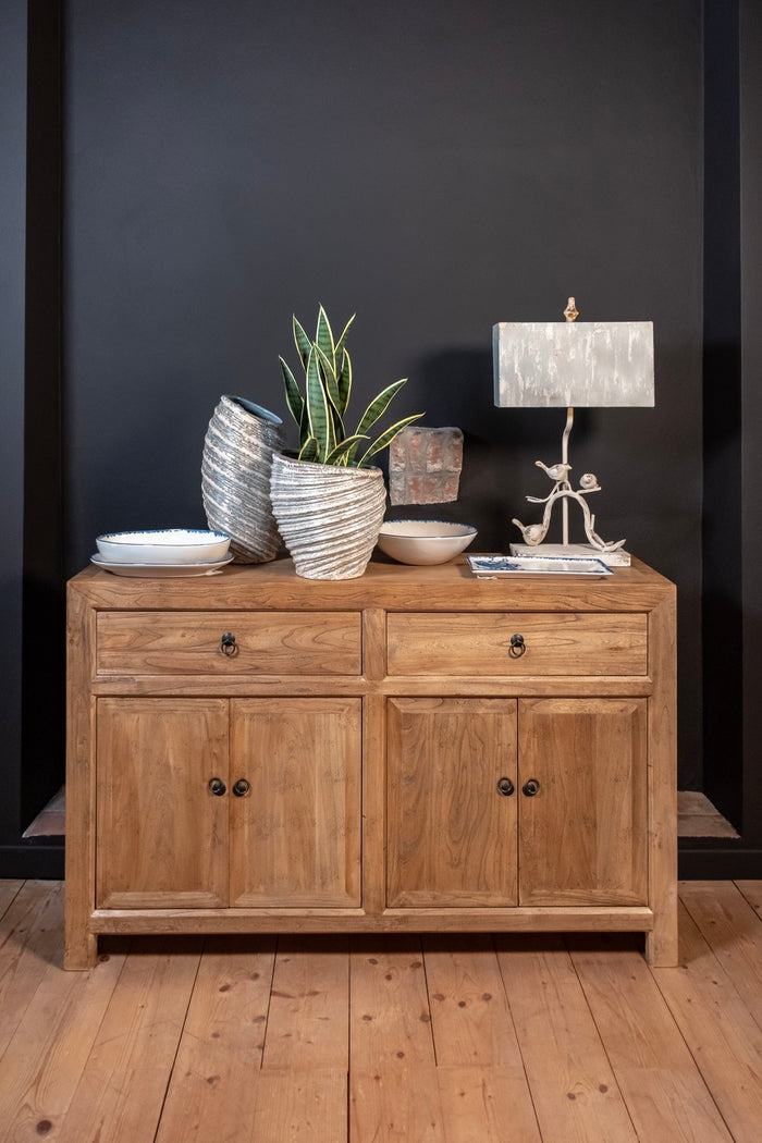 Credenza in Legno Naturale Stile Vintage 2 Ante e 4 Cassetti – 150x40x90H