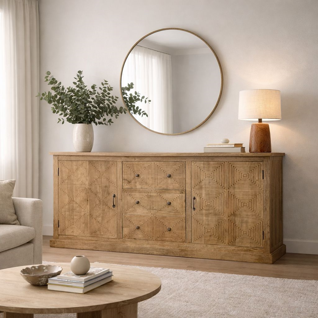 Inlaid Natural Wood Sideboard 193x40x97H