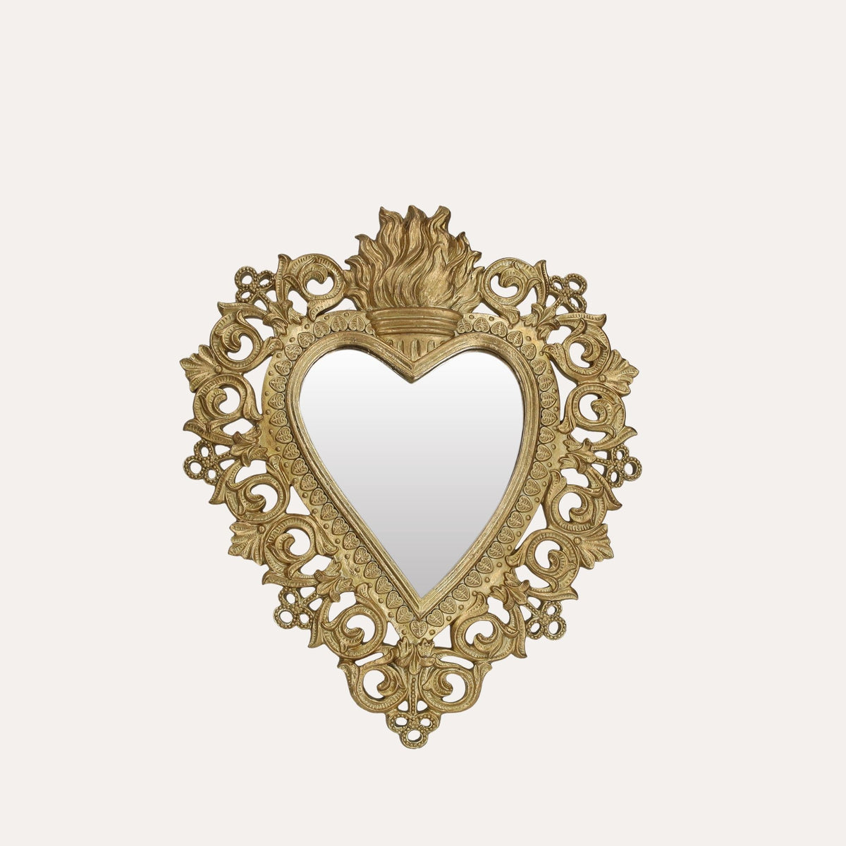 Specchio Cuore con Cornice in Resina Oro H.30x25x3 cm