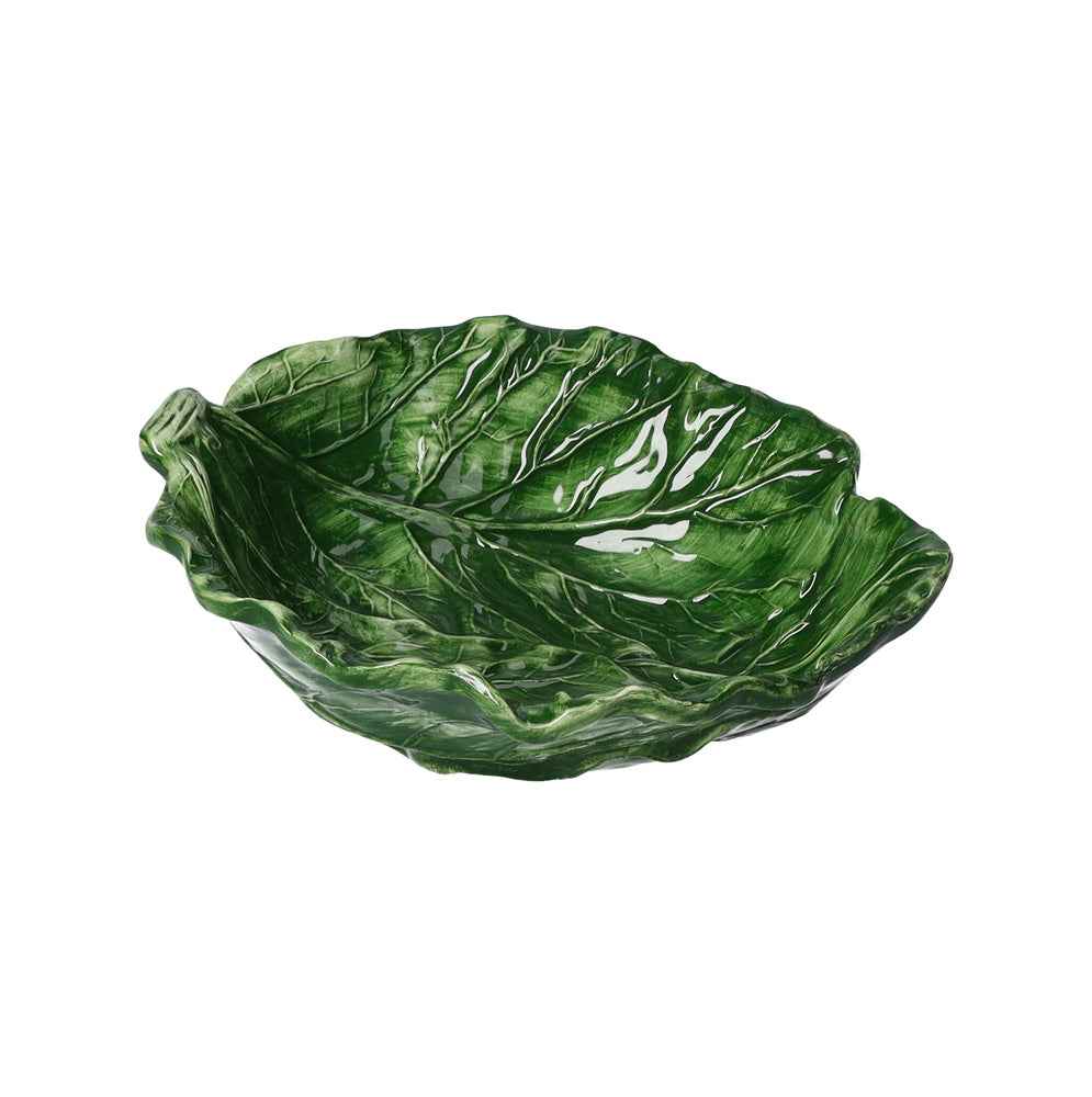 Set 2 pz Insalatiera in Ceramica Verde a Forma di Foglia di Verza - Made in Italy