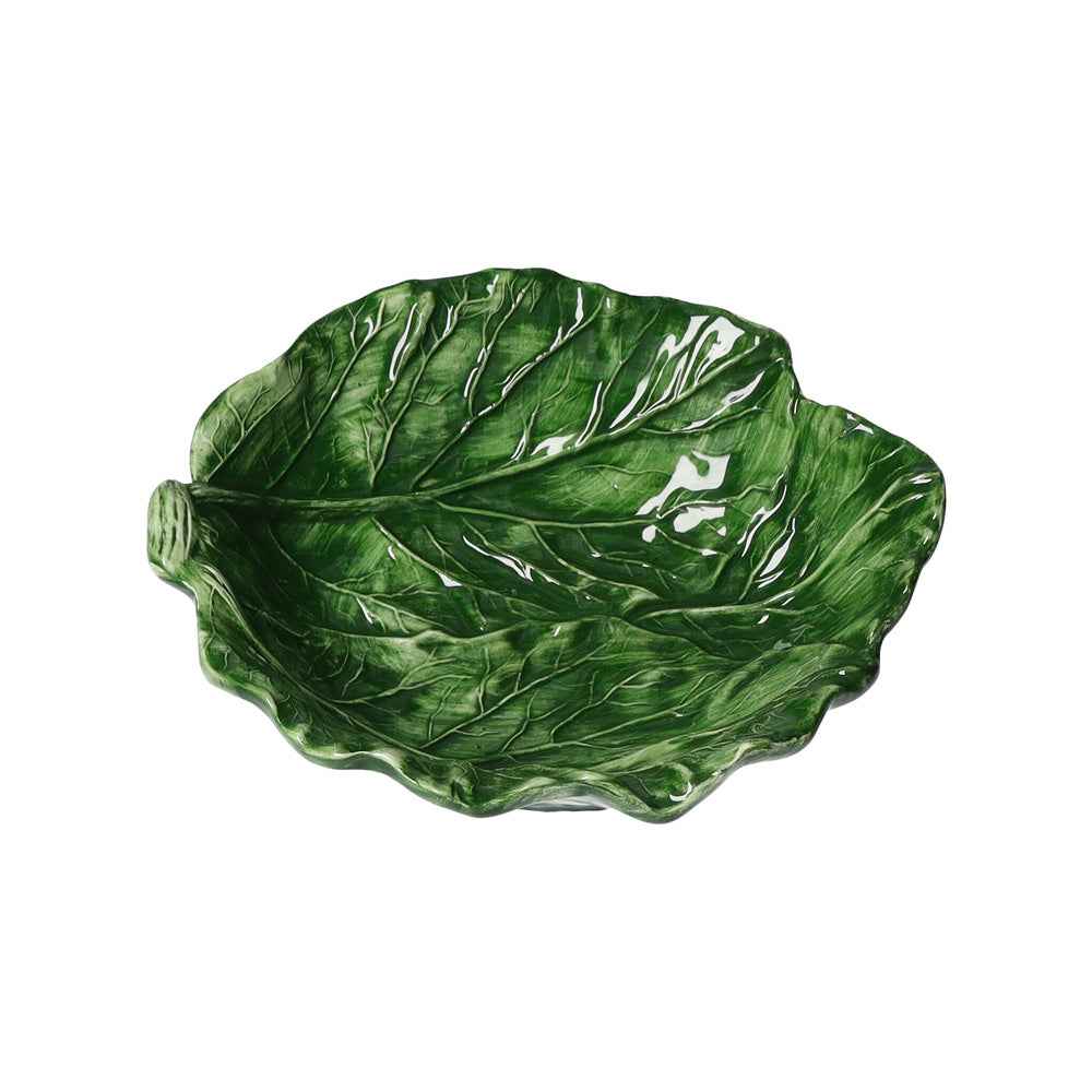 Set 2 pz Insalatiera in Ceramica Verde a Forma di Foglia di Verza - Made in Italy