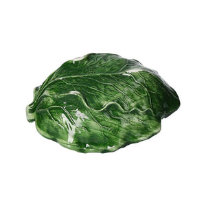 Set 2 pz Insalatiera in Ceramica Verde a Forma di Foglia di Verza - Made in Italy
