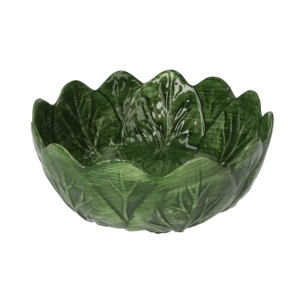 Ciotola Insalatiera in Ceramica Verde Smeraldo – Design a Forma di Verza d. 29 cm
