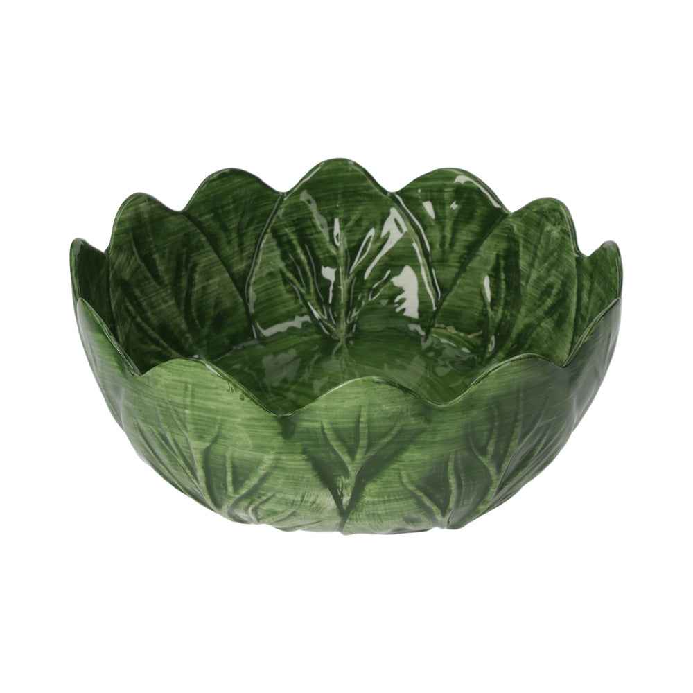 Ciotola Insalatiera in Ceramica Verde Smeraldo – Design a Forma di Verza d. 29 cm