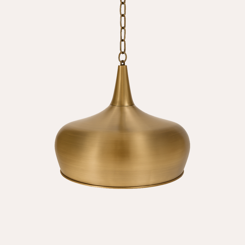 Lampadario in Metallo Dorato con Design Industriale a Campana