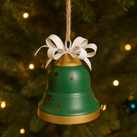 Campanella Natalizia Verde in Metallo con Fiocco - Decorazione Arredo Casa