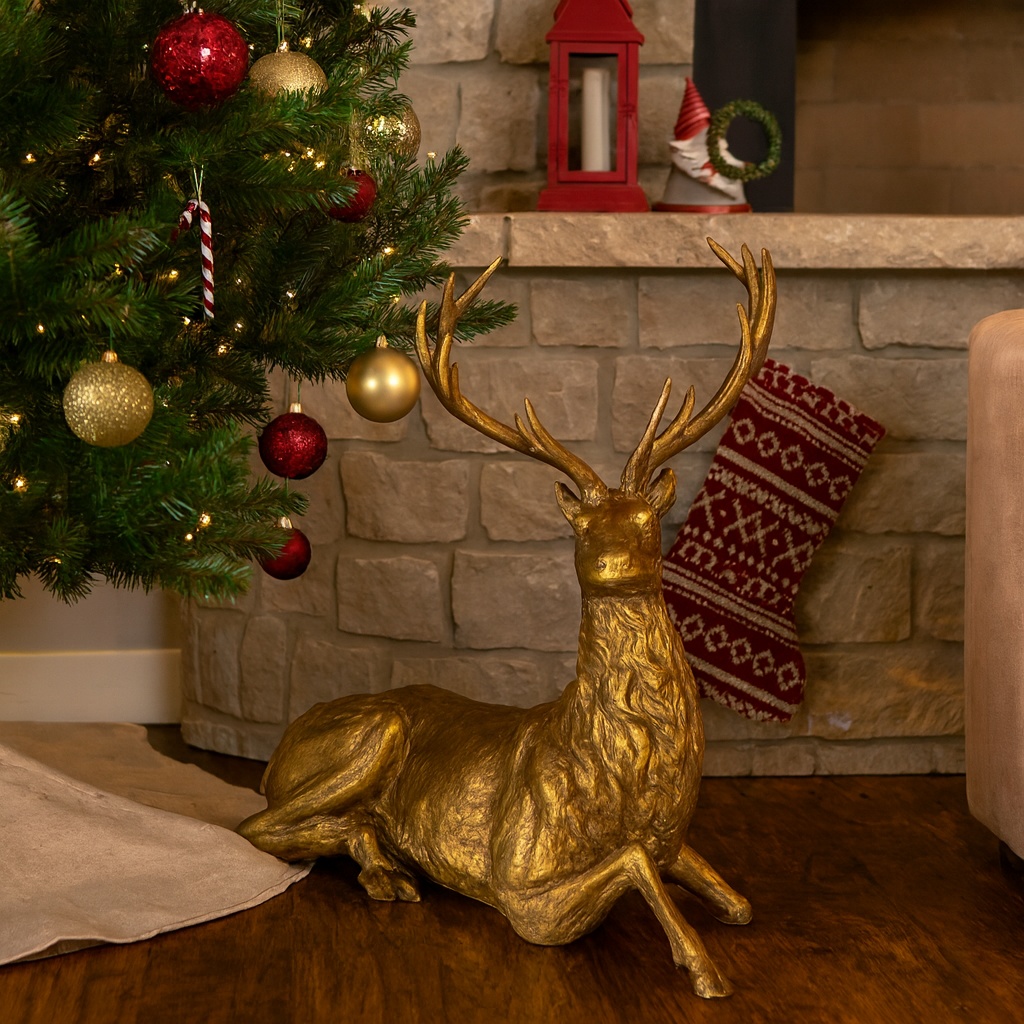 Golden Polyresin Christmas Deer
