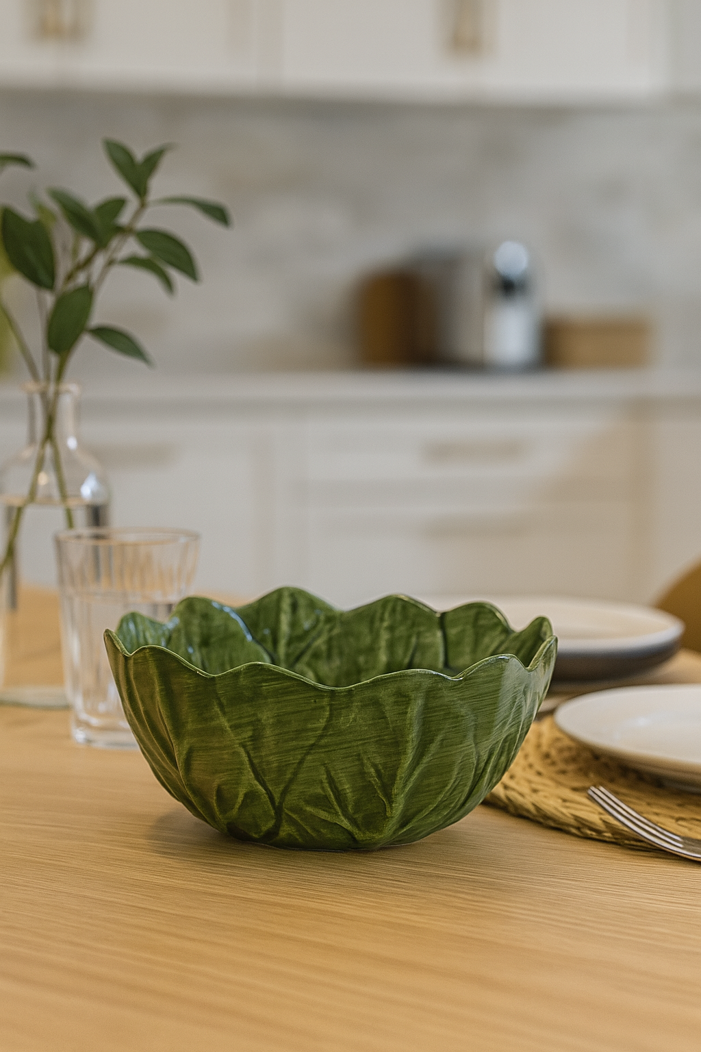 Insalatiera in Ceramica Verde a Forma di Foglia – Fatto e Dipinto a Mano in Italia