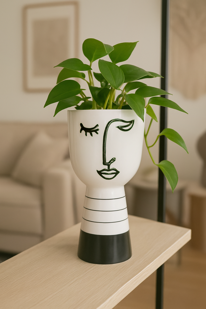 Vaso in Ceramica a Forma di Testa Astratta Bianca h. 25 cm