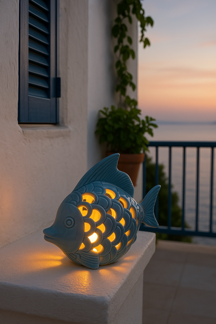 Pesce in Ceramica Traforata con LED Incluso Decorativo
