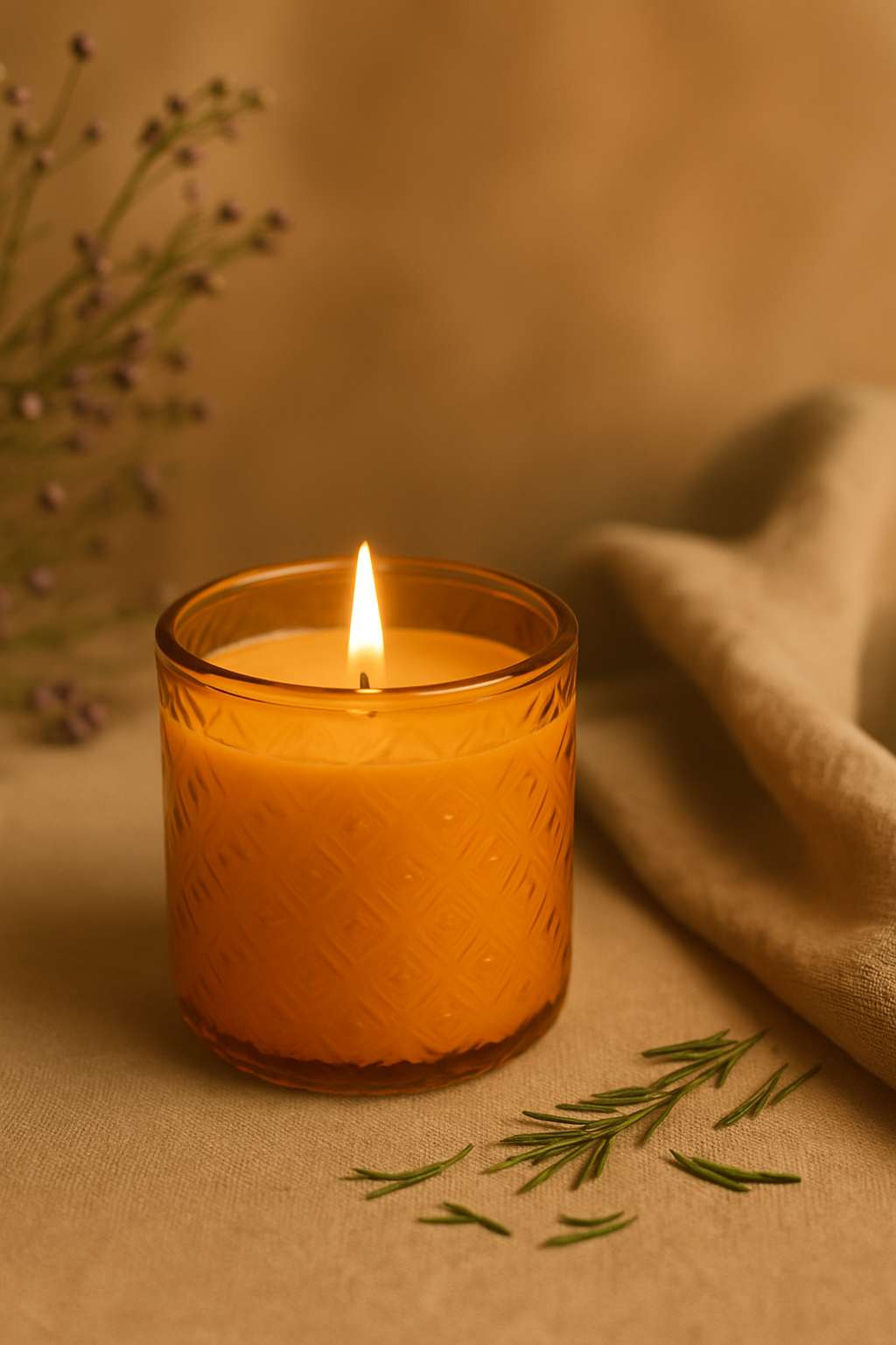 Orange Recycled Glass Candle – Natural Soy Wax with Vanilla Fragrance 