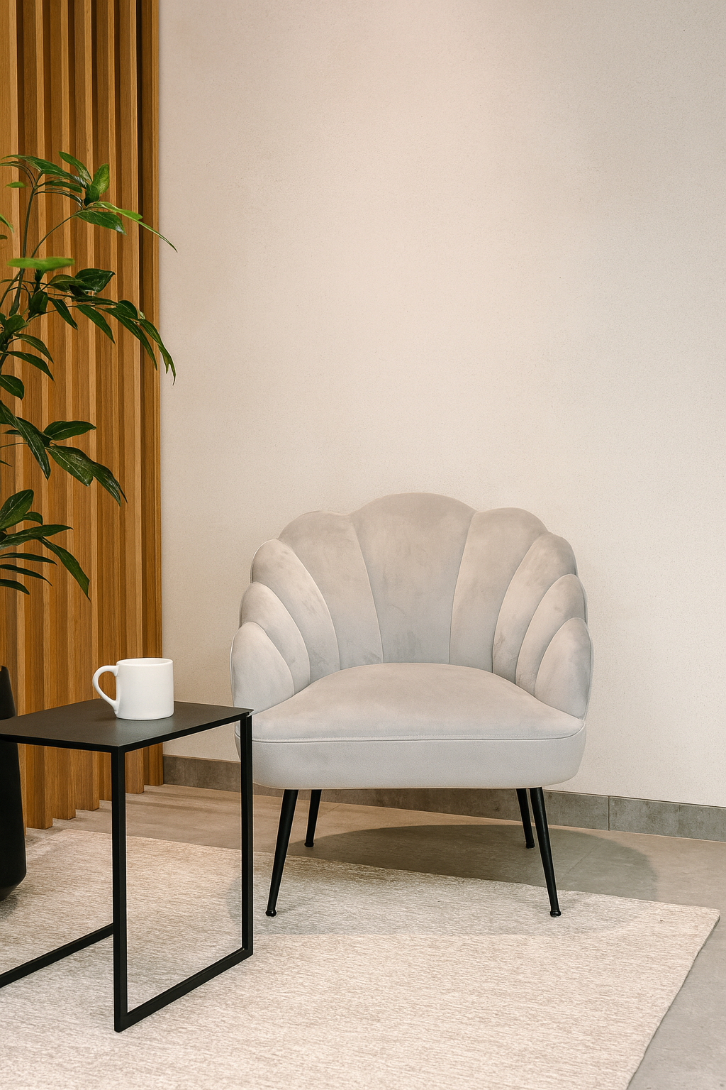 Grey Velvet Fan Chair with Black Legs