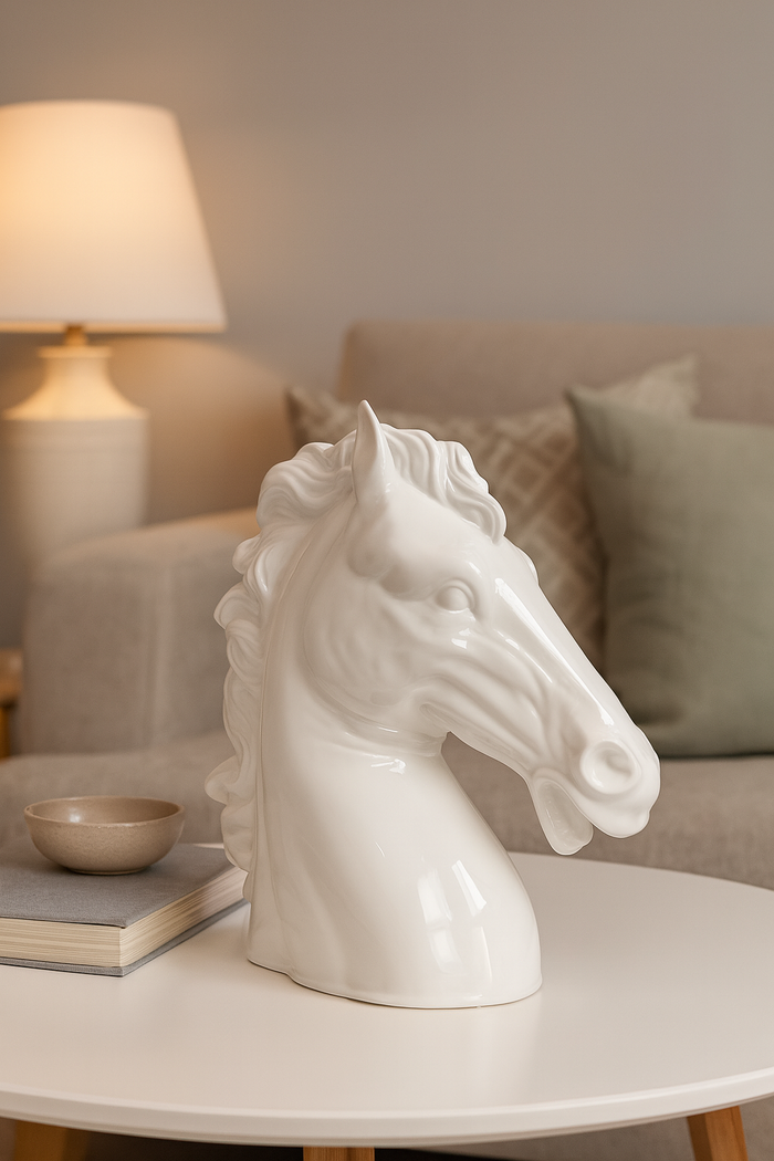 Testa di Cavallo Decorativa in Ceramica Bianca – Eleganza Artigianale Made in Italy