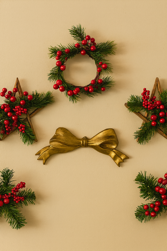 Fiocco Decorativo Dorato In Legno Intagliato, Perfetto Per Parete O Albero
