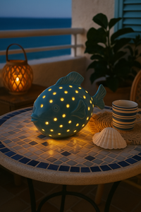 Elegante Statuina Pesce Palla con LED
