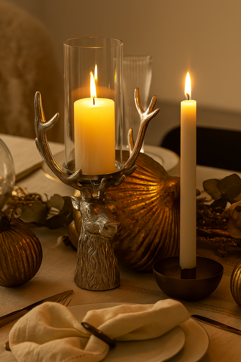 Portacandela Testa di Cervo in Nickel Argento, Soprammobile Natalizio