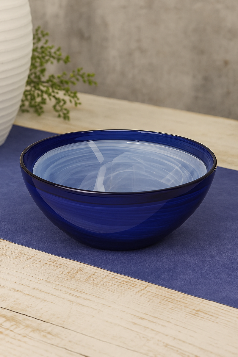 Set di 2 Bowl in Vetro Azzurro e Bianco