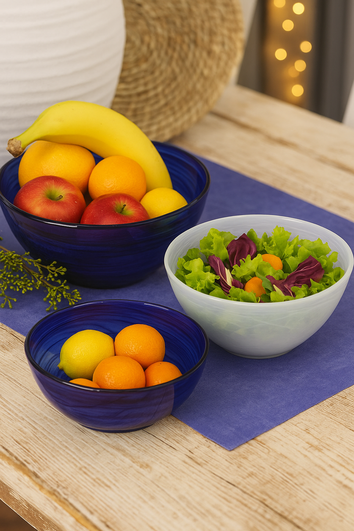 Set di 2 Bowl in Vetro Azzurro e Bianco