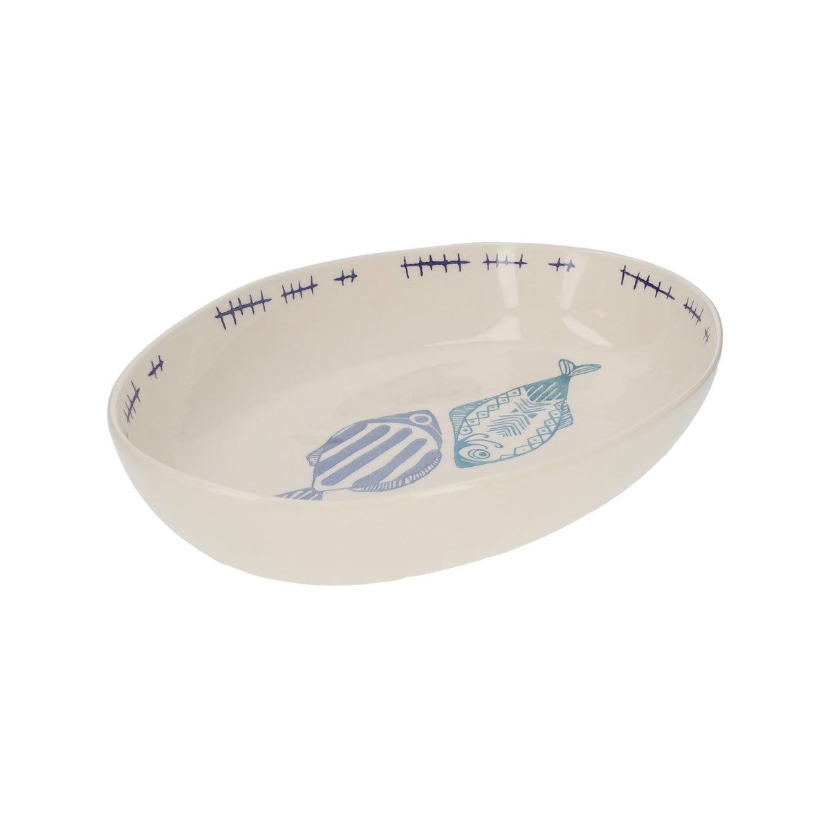 Vasca Ovale in Ceramica con Decorazioni di Pesci