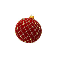 Set di 4 Palline di Natale in Vetro Rosse Vellutate