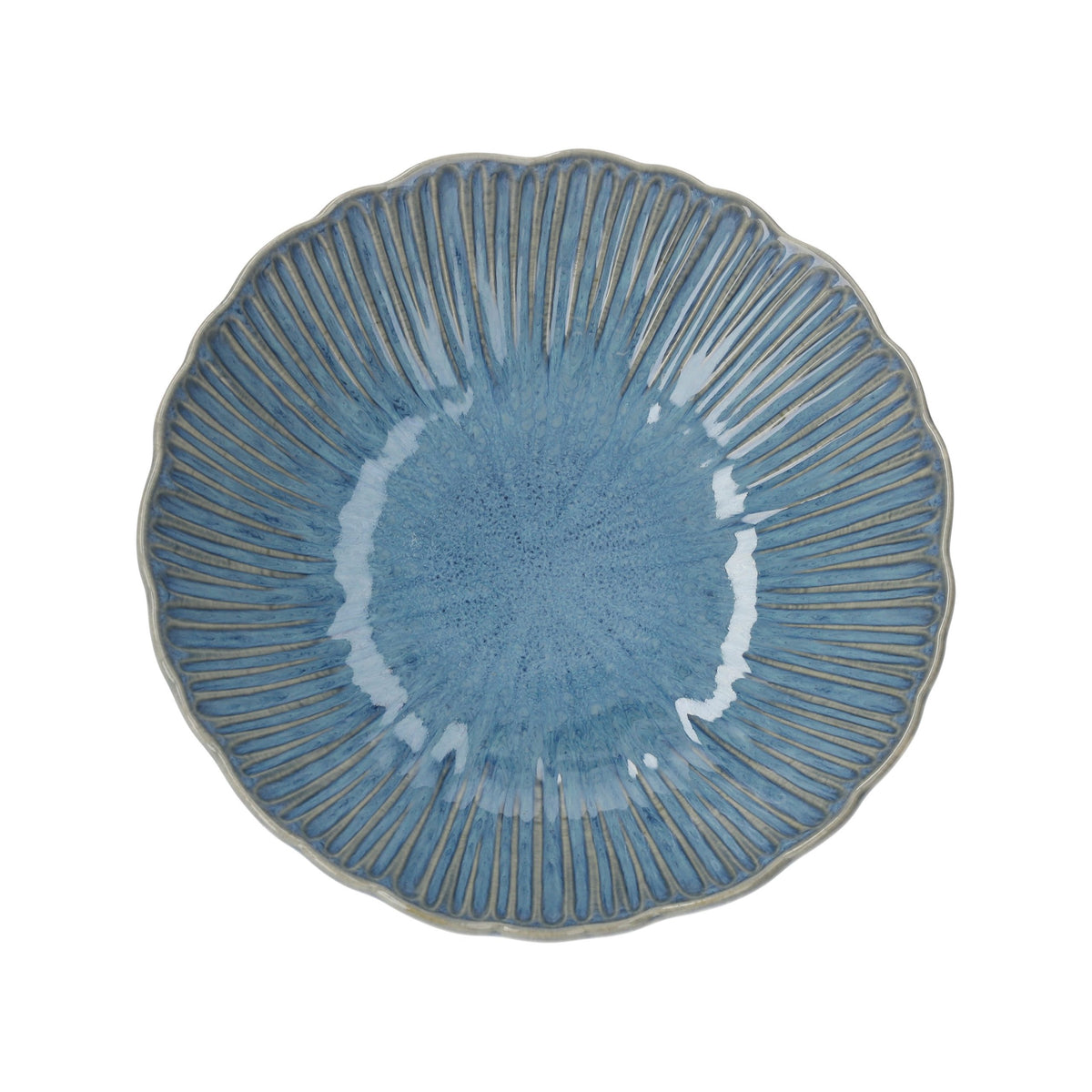 Servizio di 12 Piatti in Ceramica Azzurra con Decorazioni a Corallo