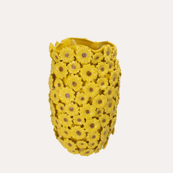 Vaso in ceramica con margherite gialle grigio H 45x30