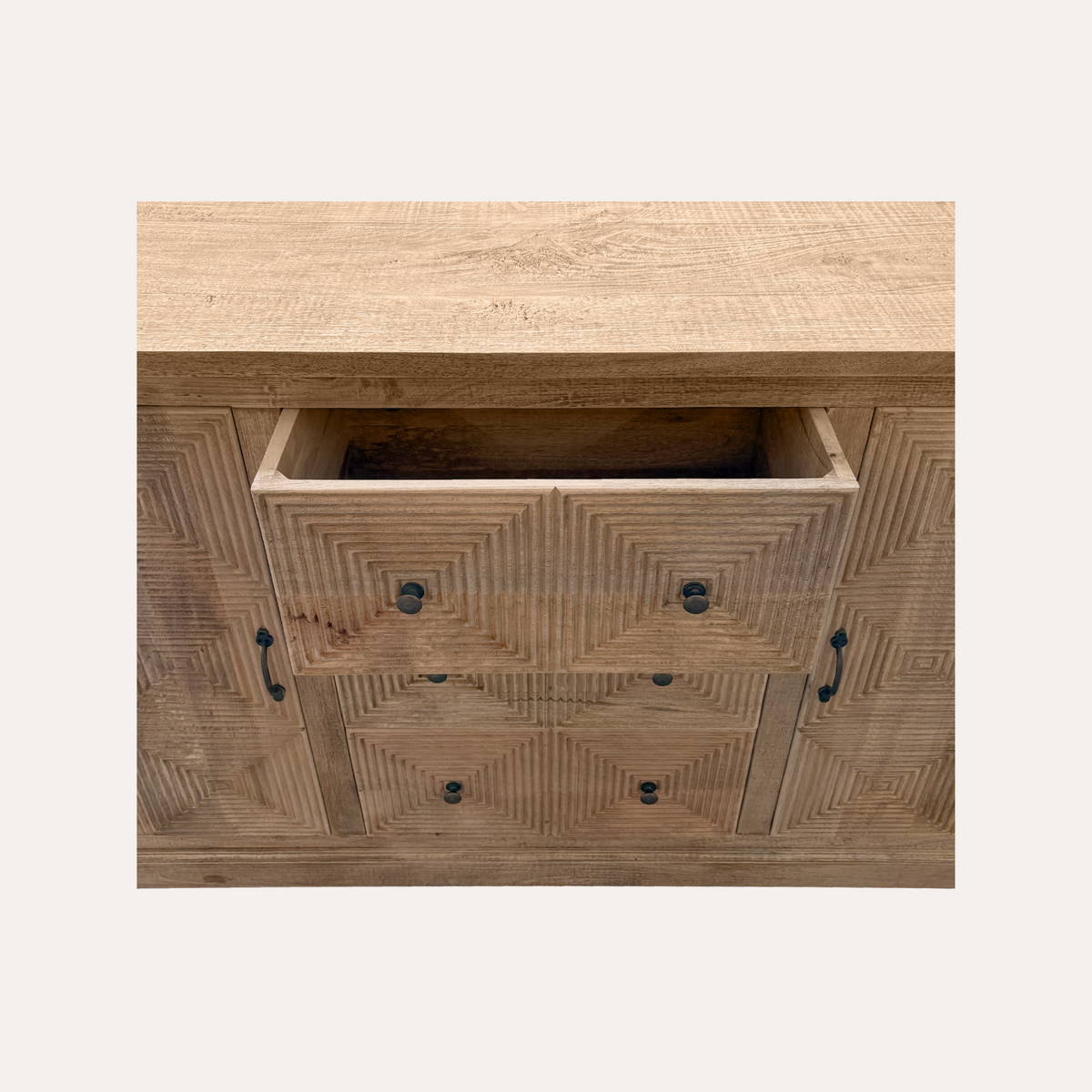 Credenza in Legno Naturale Intarsiato 193x40x97H