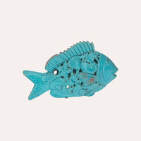 Pesce portacandele in ceramica azzurra, altezza cm 20