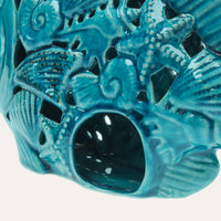 Pesce portacandele in ceramica azzurra, altezza cm 20
