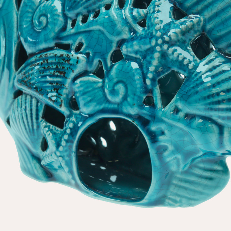 Pesce portacandele in ceramica azzurra, altezza cm 20